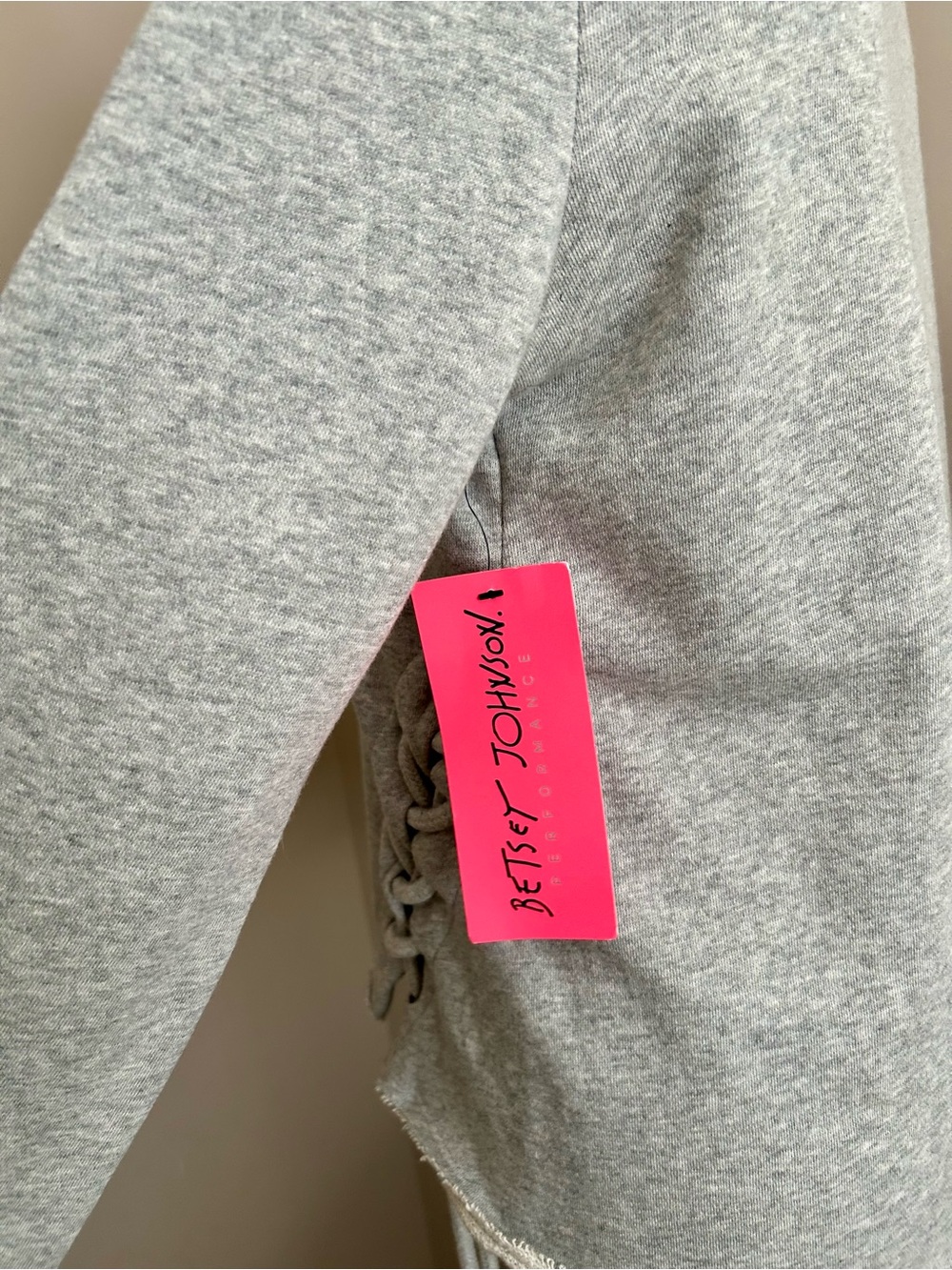 NWT - Betsey Johnson Performance Crop Braided Flare Sleeve Gray Sweatshirt - Picture 6 of 11
